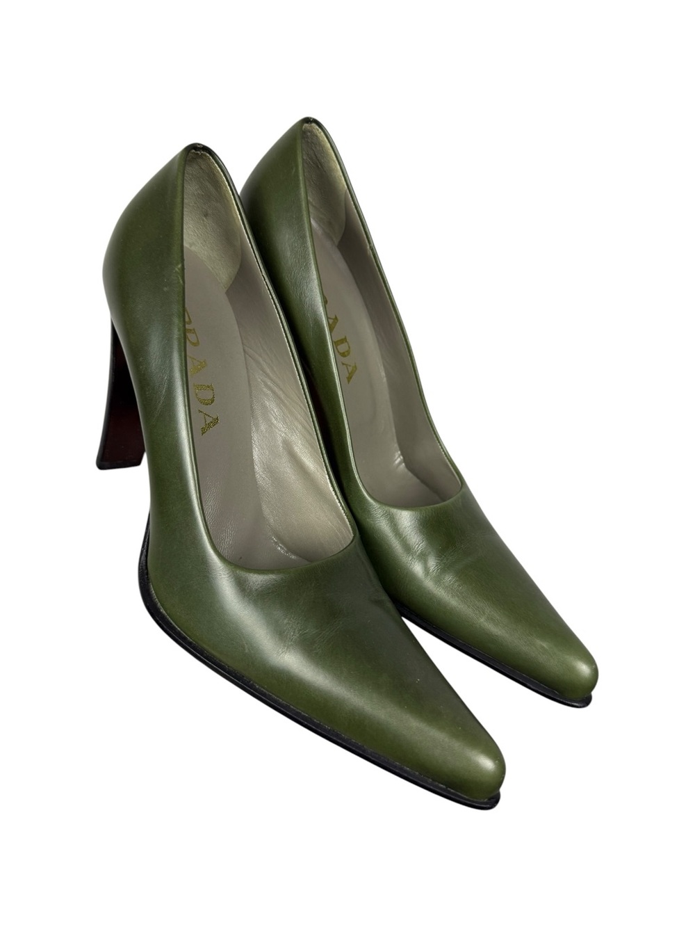 Prada Vintage Green Leather Classic Pointed Pumps - Picture 2 of 9